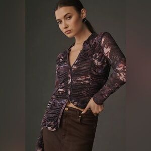 Pilcro Collared Mesh Button-down Shirt - Size L